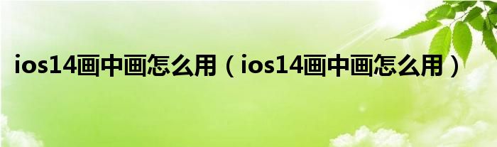 ios14画中画怎么用（ios14画中画怎么用）