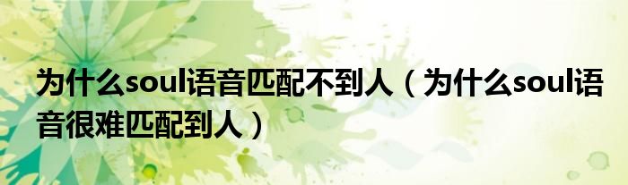 为什么soul语音匹配不到人（为什么soul语音很难匹配到人）
