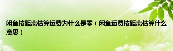 闲鱼按距离估算运费为什么是零（闲鱼运费按距离估算什么意思）