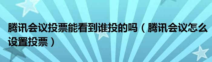 腾讯会议投票能看到谁投的吗（腾讯会议怎么设置投票）