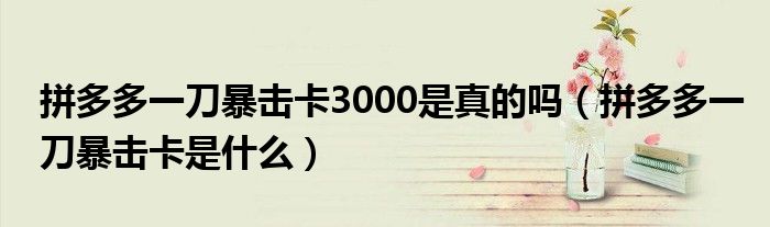 拼多多一刀暴击卡3000是真的吗（拼多多一刀暴击卡是什么）