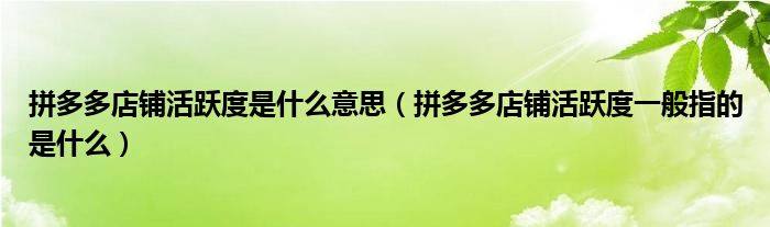 拼多多店铺活跃度是什么意思（拼多多店铺活跃度一般指的是什么）