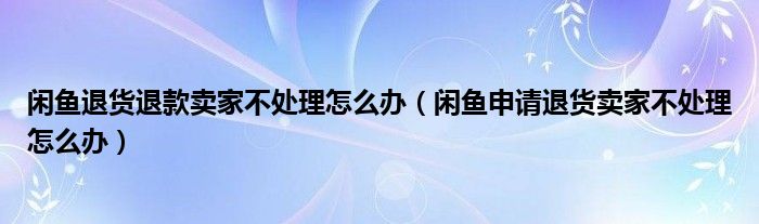 闲鱼退货退款卖家不处理怎么办（闲鱼申请退货卖家不处理怎么办）