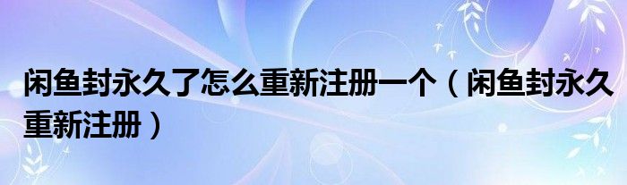 闲鱼封永久了怎么重新注册一个（闲鱼封永久重新注册）