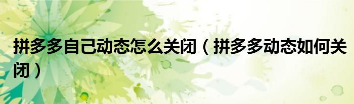 拼多多自己动态怎么关闭（拼多多动态如何关闭）