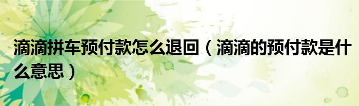 滴滴拼车预付款怎么退回（滴滴的预付款是什么意思）