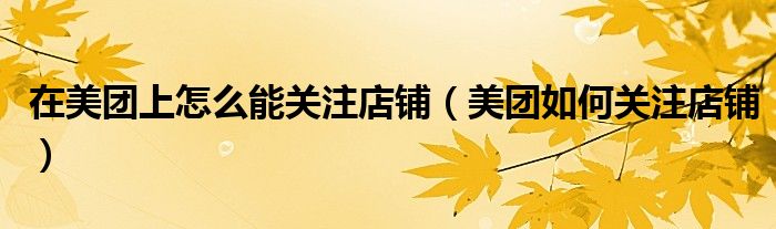 在美团上怎么能关注店铺（美团如何关注店铺）