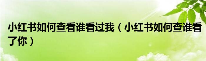 小红书如何查看谁看过我（小红书如何查谁看了你）