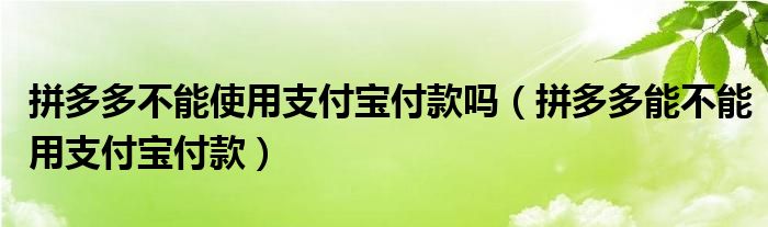 拼多多不能使用支付宝付款吗（拼多多能不能用支付宝付款）