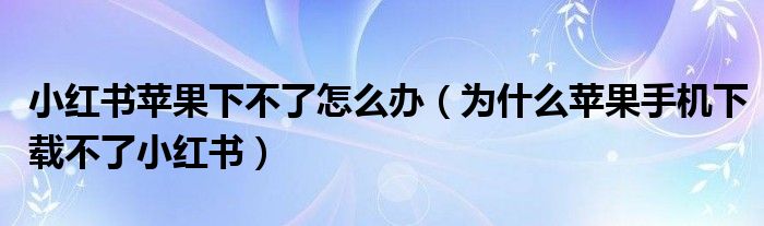 小红书苹果下不了怎么办（为什么苹果手机下载不了小红书）