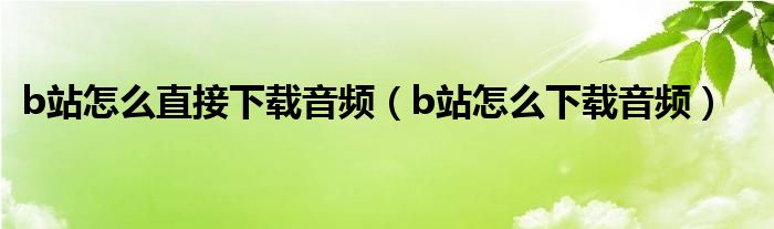 b站怎么直接下载音频（b站怎么下载音频）