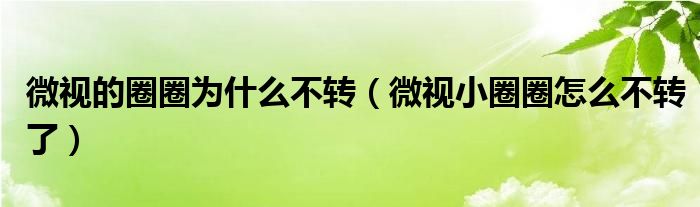 微视的圈圈为什么不转（微视小圈圈怎么不转了）