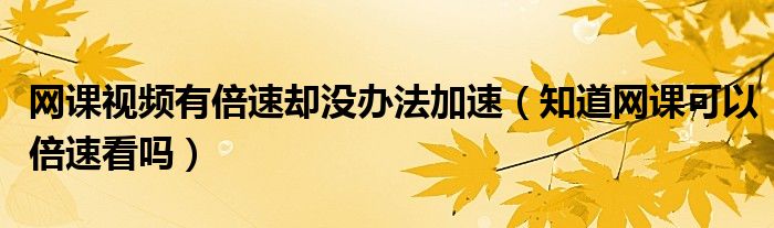 网课视频有倍速却没办法加速（知道网课可以倍速看吗）