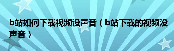 b站如何下载视频没声音（b站下载的视频没声音）