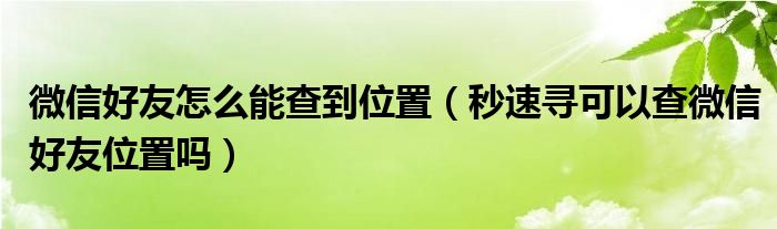 微信好友怎么能查到位置（秒速寻可以查微信好友位置吗）