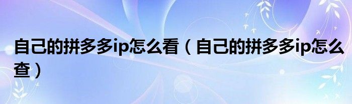 自己的拼多多ip怎么看（自己的拼多多ip怎么查）