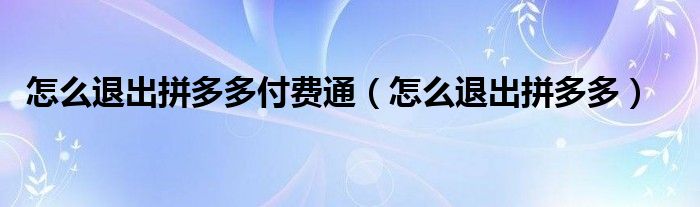 怎么退出拼多多付费通（怎么退出拼多多）