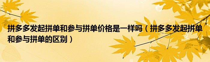 拼多多发起拼单和参与拼单价格是一样吗（拼多多发起拼单和参与拼单的区别）