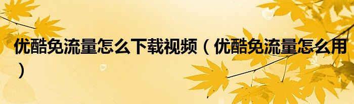优酷免流量怎么下载视频（优酷免流量怎么用）