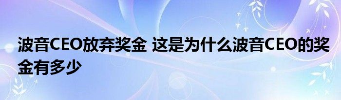 波音CEO放弃奖金 这是为什么波音CEO的奖金有多少