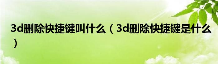 3d删除快捷键叫什么（3d删除快捷键是什么）