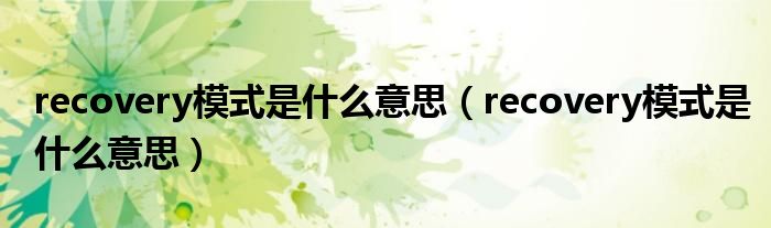 recovery模式是什么意思（recovery模式是什么意思）