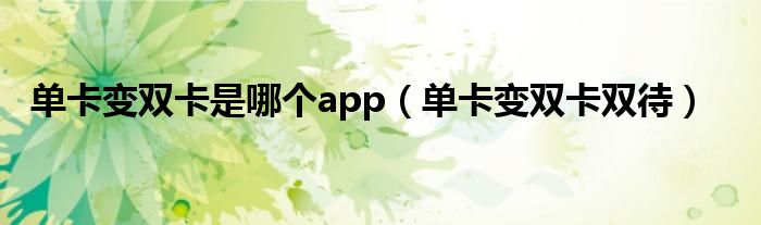 单卡变双卡是哪个app（单卡变双卡双待）