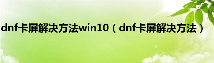 dnf卡屏解决方法win10（dnf卡屏解决方法）