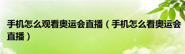 手机怎么观看奥运会直播（手机怎么看奥运会直播）