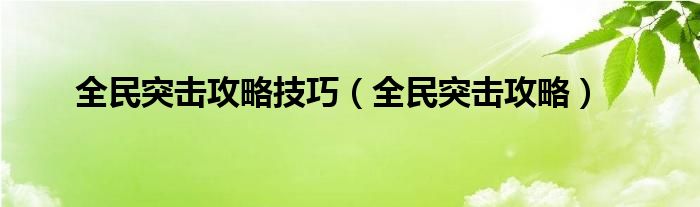 全民突击攻略技巧（全民突击攻略）