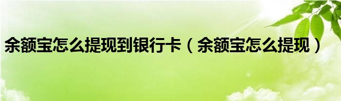 余额宝怎么提现到银行卡（余额宝怎么提现）