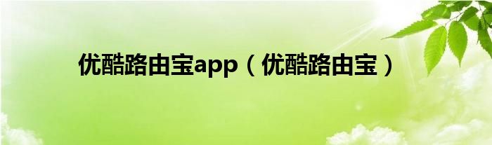 优酷路由宝app（优酷路由宝）