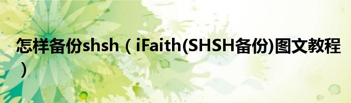 怎样备份shsh（iFaith(SHSH备份)图文教程）