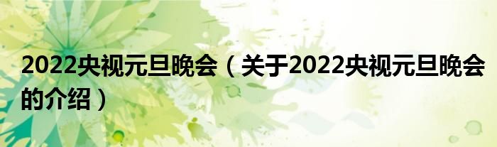 2022央视元旦晚会（关于2022央视元旦晚会的介绍）