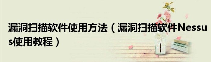 漏洞扫描软件使用方法（漏洞扫描软件Nessus使用教程）
