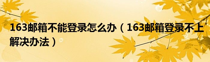 163邮箱不能登录怎么办（163邮箱登录不上解决办法）