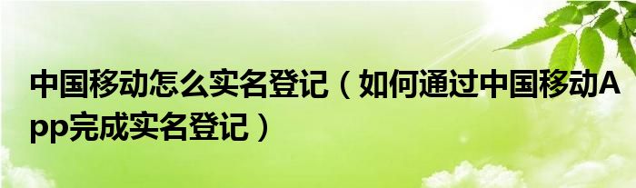 中国移动怎么实名登记（如何通过中国移动App完成实名登记）