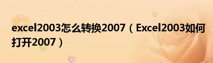 excel2003怎么转换2007（Excel2003如何打开2007）