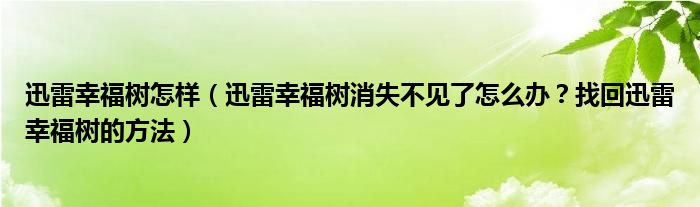 迅雷幸福树怎样（迅雷幸福树消失不见了怎么办？找回迅雷幸福树的方法）