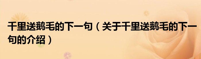 千里送鹅毛的下一句（关于千里送鹅毛的下一句的介绍）