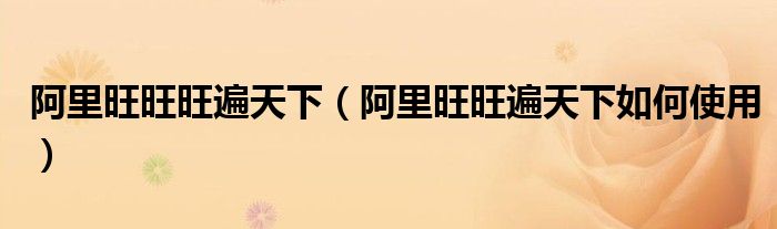 阿里旺旺旺遍天下（阿里旺旺遍天下如何使用）