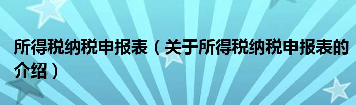 所得税纳税申报表（关于所得税纳税申报表的介绍）