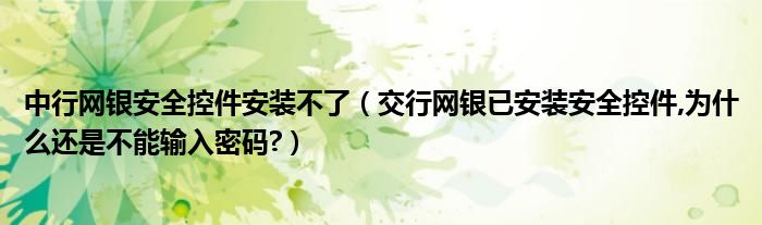 中行网银安全控件安装不了（交行网银已安装安全控件,为什么还是不能输入密码?）