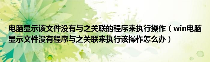 电脑显示该文件没有与之关联的程序来执行操作（win电脑显示文件没有程序与之关联来执行该操作怎么办）