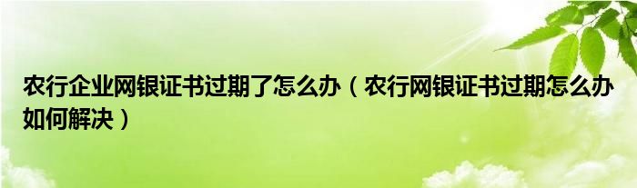 农行企业网银证书过期了怎么办（农行网银证书过期怎么办如何解决）