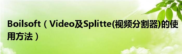 Boilsoft（Video及Splitte(视频分割器)的使用方法）