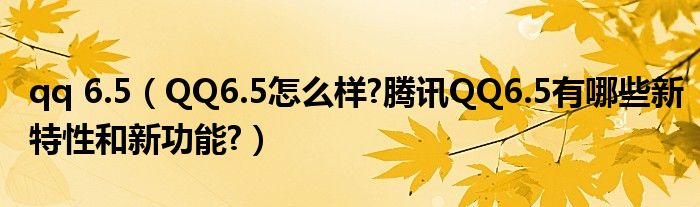 qq 6.5（QQ6.5怎么样?腾讯QQ6.5有哪些新特性和新功能?）