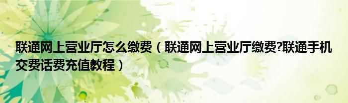联通网上营业厅怎么缴费（联通网上营业厅缴费?联通手机交费话费充值教程）