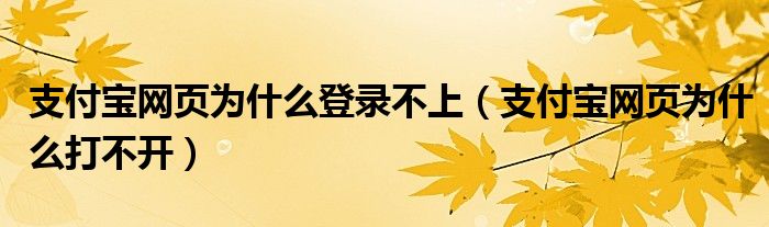 支付宝网页为什么登录不上（支付宝网页为什么打不开）