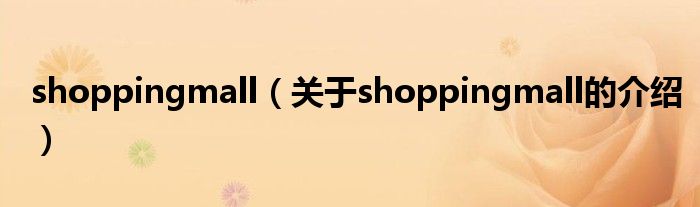 shoppingmall（关于shoppingmall的介绍）